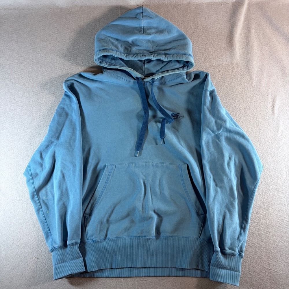 Nike Mens Blue Pullover Hoodie Sweatshirt Large Swoosh Logo Sportswear